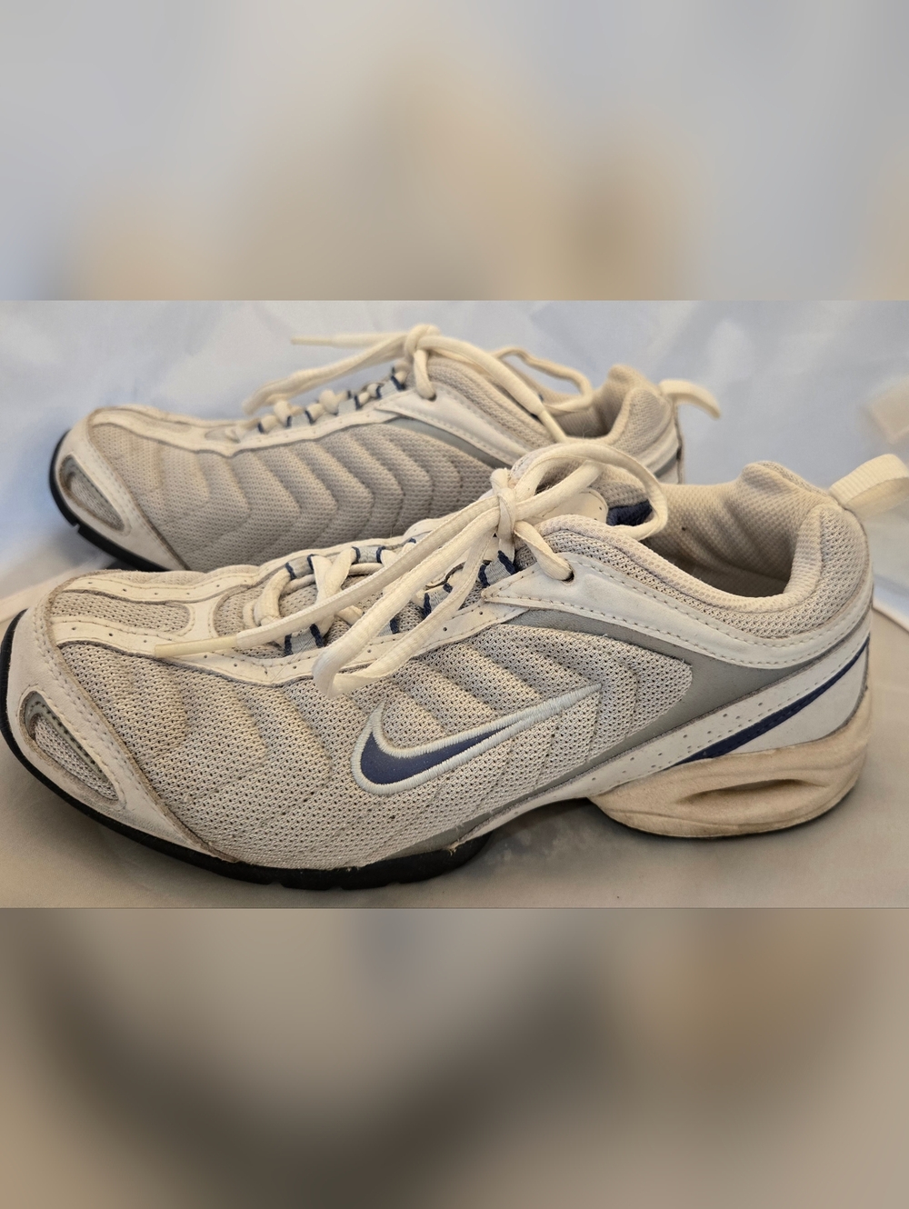 Nike White and Light Gray/white Athletic Sneakers with Navy Swoosh
